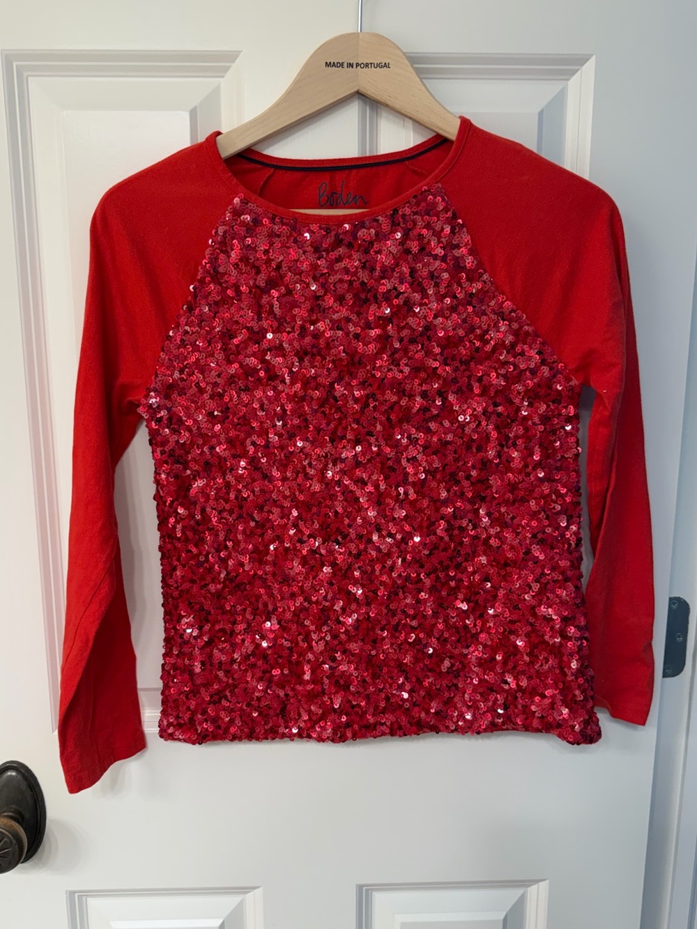 Boden Red Sequin Front Long-Sleeve Tee